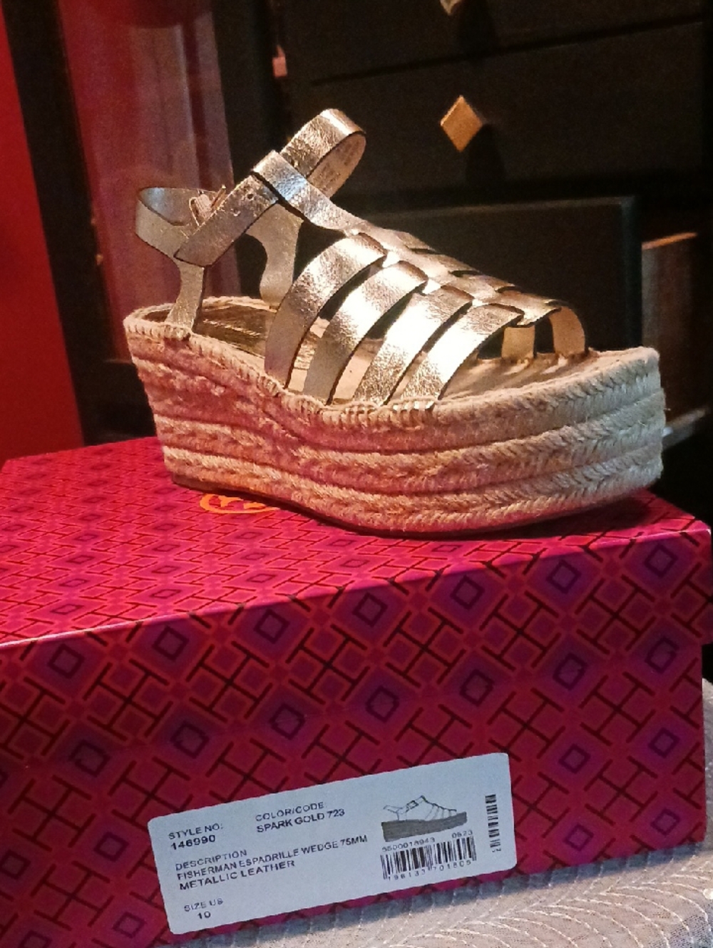 Tory Burch Metallic Gold Espadrille Platform Wedge Sandal